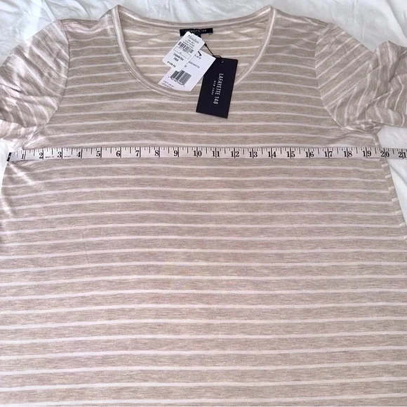 LAFAYETTE 148 NWT Beige and White Tee-Shirt Size M - Picture 6 of 8